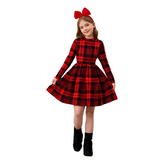 Vestido Para Niña Manga Larga A Cuadros Navidad