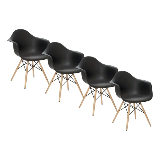Kit 4 Cadeiras Charles Eames Wood Com Braços - Frete Grátis