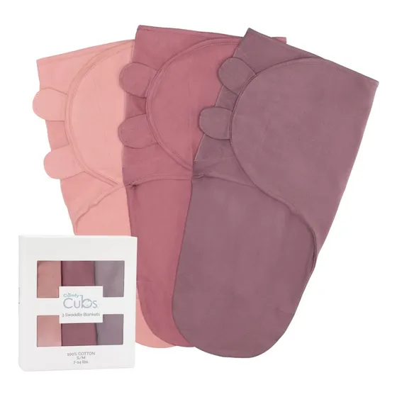 Comfy Cubs Manta Para Envolver Al Bebé Y Niña, Fácil De Ajustar, Paquete De 3 Sacos De Dormir Para Bebés Recién Nacidos (s De 0 A 3 Meses, Rubor, Malva Y Mora)(cc-314)