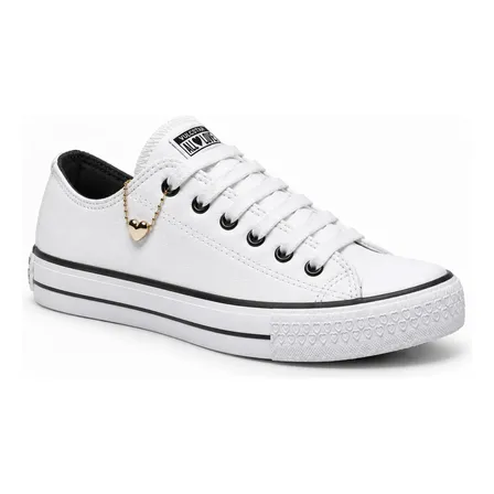 Tênis Feminino Cano Baixo Couro Pingente Coração Casual Branco 38,0 Br
