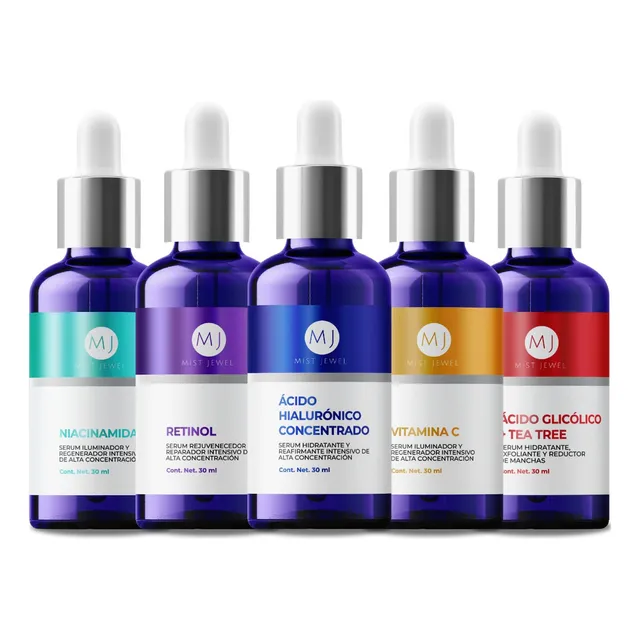 Kit Facial Con 5 Sueros Ah, Retinol, Vit C, Niacinamida, Ag Momento de aplicación Día/Noche Tipo de piel Todo tipo de piel