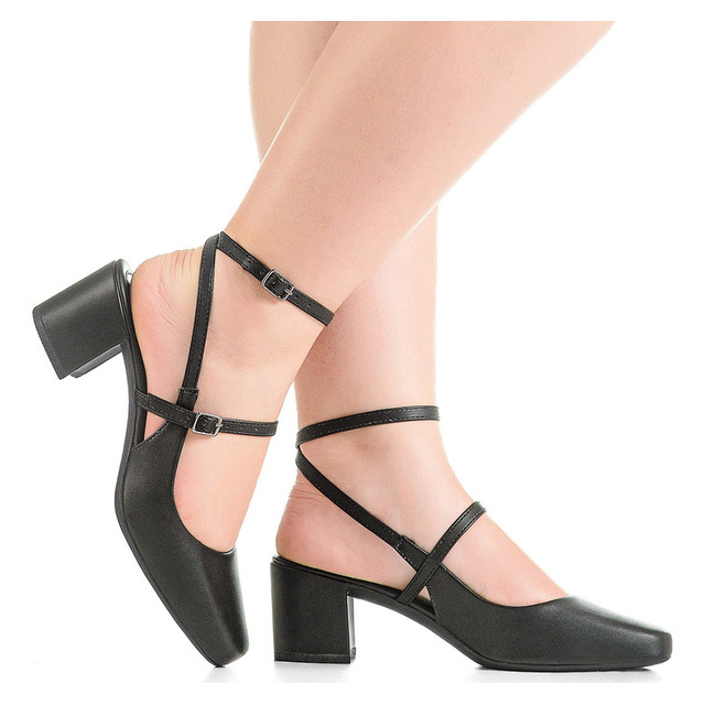 Sapato Feminino Scarpin Bico Quadrado Salto Bloco Baixo Moda Sapato Feminino Scarpin Bico Quadrado Salto Bloco Baixo Moda
