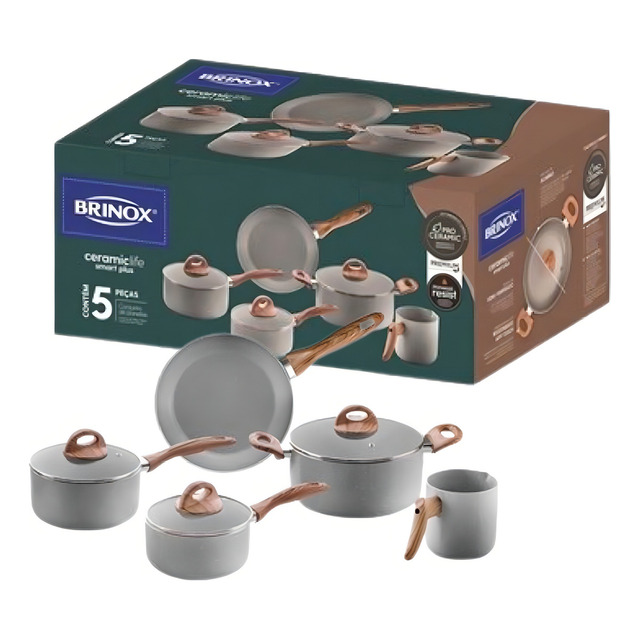 Jogo De Panela Frigideira Brinox Ceramic Life Cinza Kit 5 Un Jogo De Panela Frigideira Brinox Ceramic Life Cinza Kit 5 Un