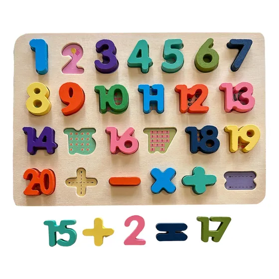 Tabla de madera apta para números del 1 al 20 y letreros de colores