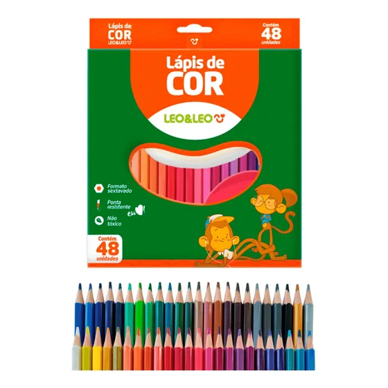 Lápis De Cor 48 Cores Sextavado Leo E Leo Resistente