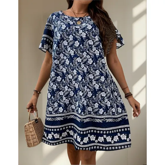 Vestido Plus Size Túnica Boho Poliéster ,floreado 3xl