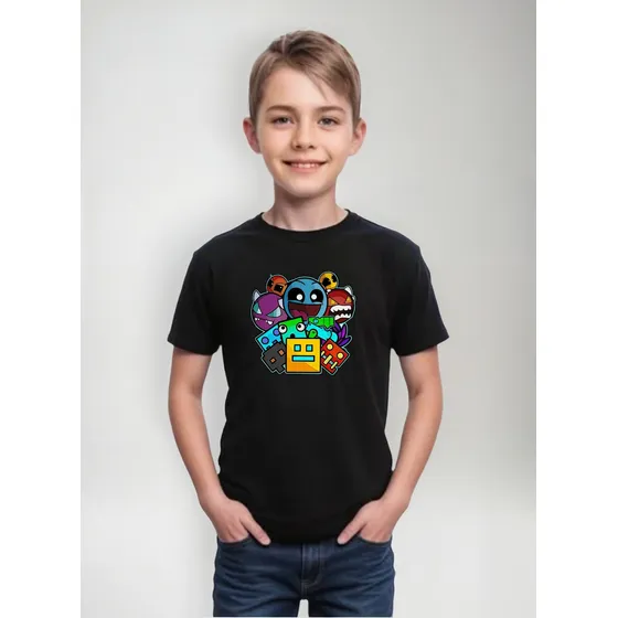 Remera Videojuego De Geometry Dash Guion Geometrico