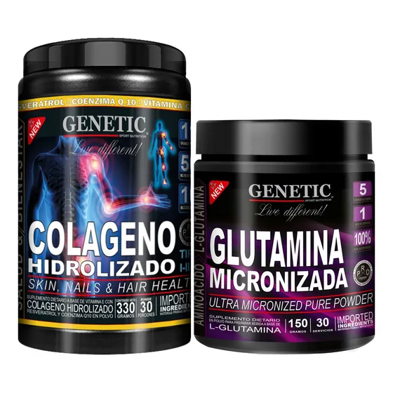 Colageno Vit E C Resveratrol Q10 + Glutamina Micron Genetic Sabor Naranja