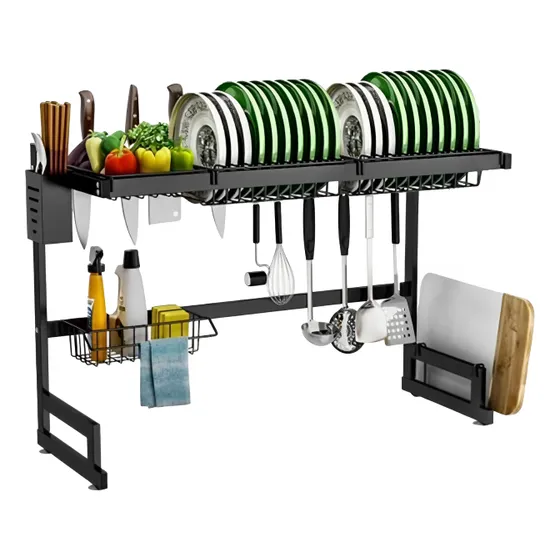 Notuz cozinha suspensa modular 85cm Escorredor de Louças pra 24 pratos Copos Talheres Organizador de Pia cor preto
