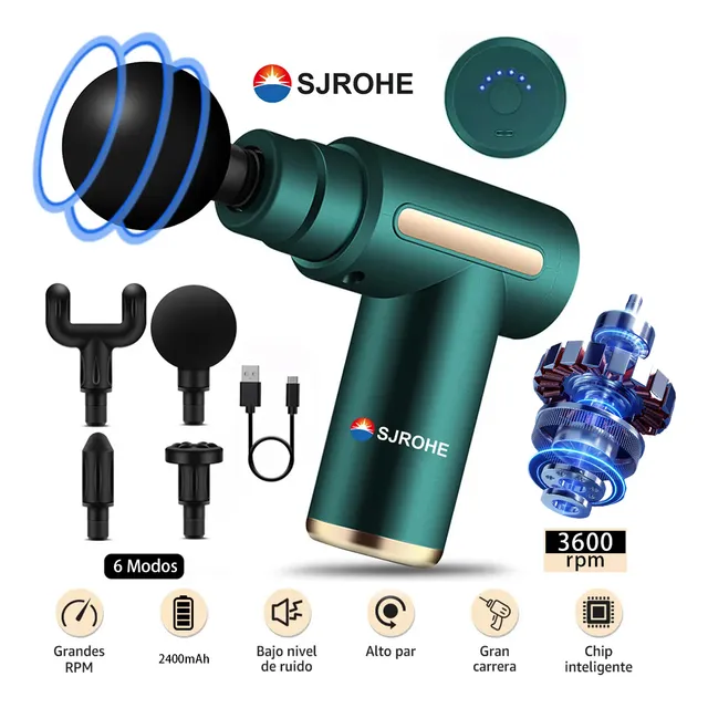 Sjrohe® Pistola De Masaje Muscular Para Relajar Aliviar El Dolor 6 Modos Electrico Masajeador De Espalda Color Verde Pistola Masajeador Espalda De Cuello Pies
