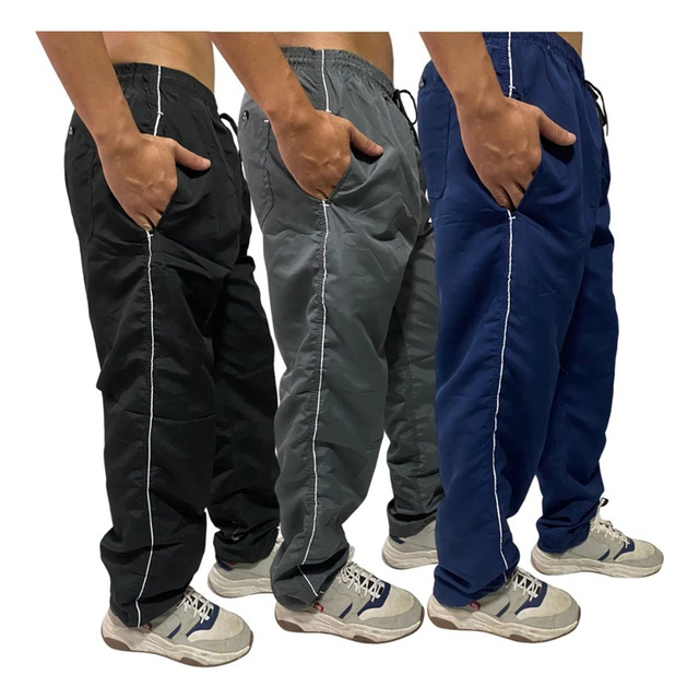 Kit 3 Calça Tactel Masculina Esportiva Lisa Treino 3 Bolsos Kit 3 Calça Tactel Masculina Esportiva Lisa Treino 3 Bolsos