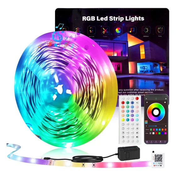 Fita Led Rgb 10m Bluetoothluz Colorida Luz Fonte Controle