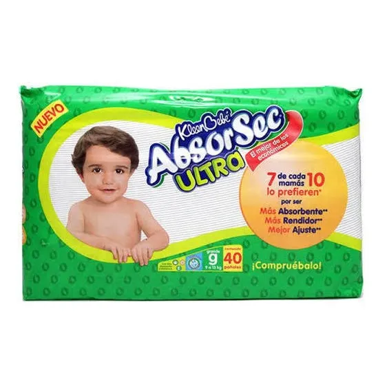 Kleen Bebé Absorsec Ultra Pañales Grande Cj 4 Paq C 40 Pz