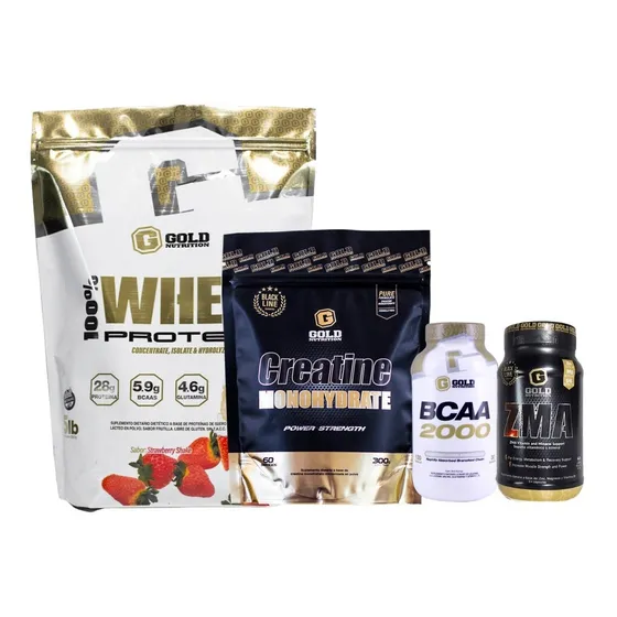 Whey Protein 5lb + Bcaa 2000 + Creatina + Zma. Combo Gold 