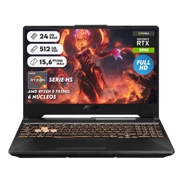 Portatil Gamer Asus Tuf Ryzen 5 7535h Ram 24gb Ssd 512 Rtx 2050 4gb