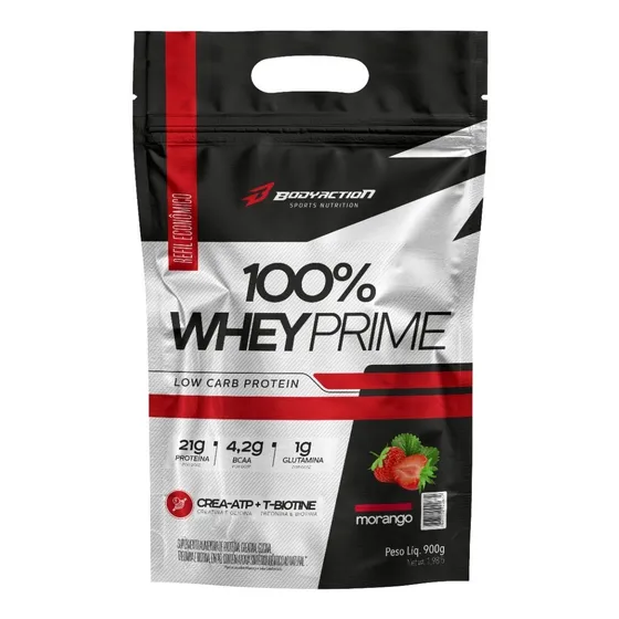 100% Whey Protein Concentrado Prime Refil Low Carb Creatina Sabor Morango