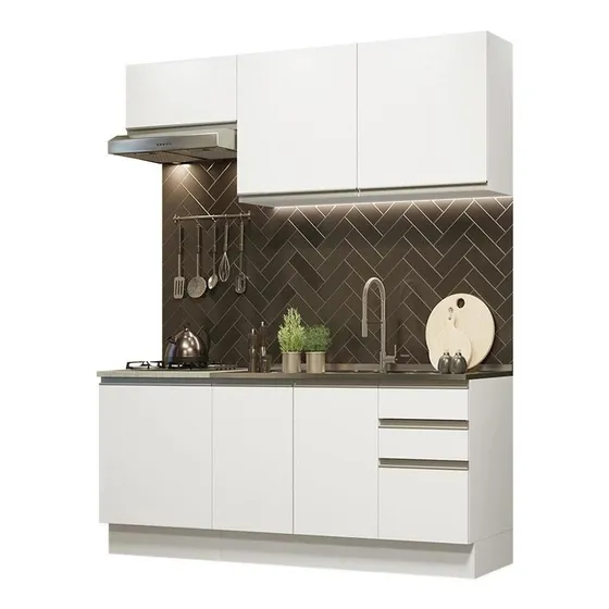 Cocina Integral Madesa Glamy Con Mesón De Acero - 180 Cm Color Blanco