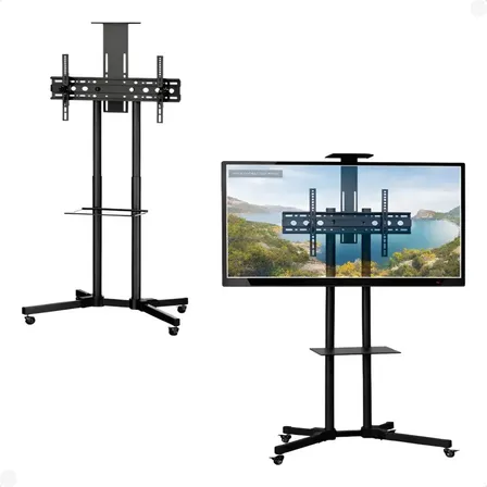 Pedestal Chão Tv 32-75 Móvel Vesa 600x400 50kg Bandeja Preto