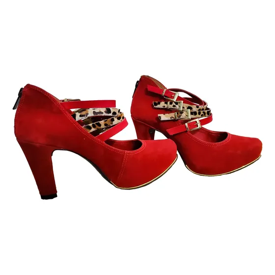 Zapatos Nobuk Rojo Y Animal Print,dama.t.36.nuevos.únicos