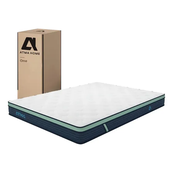 Colchón Atma One En Caja 2 Plazas 3 Capas De Espuma 20 Cm Color Blanco\u002FVerde\u002FAzul | Cuotas sin interés