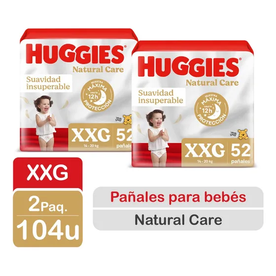 Pack X2 C/u De 52 Pañales Natural Care Talla Xxg Huggies Extra Extra Grande (xxg) Sin Género