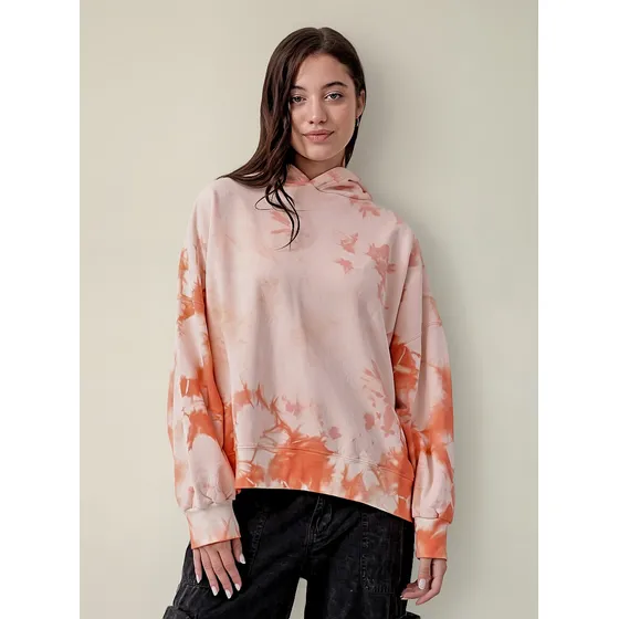 Hoodie Blanco Rosa Batik Crop Algodón Luxo