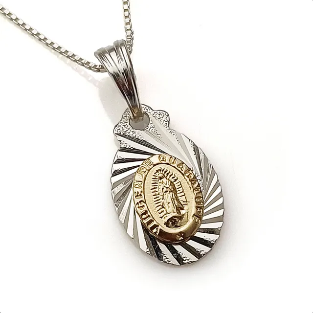 Dije Medalla Virgen Guadalupe Oro Plata 925 Con Cadena Mujer