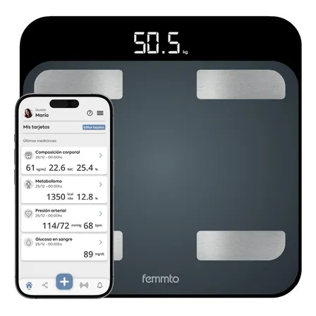 Bascula Digital Bioimpedancia Bluetooth Moderna Femmto Baño 180 Kg Grasa Corporal Masa Muscular Gris Oscuro
