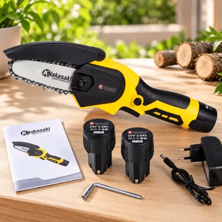 Mini Motosserra Nakasaki 25v 800w Profissional 2 Baterias Amarelo 127/220v