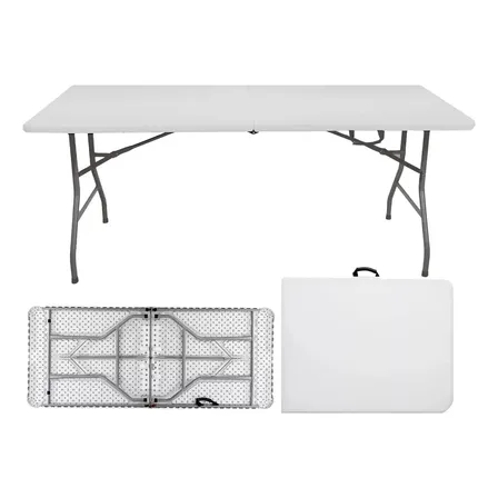 Mesa Dobrável Resistente Portátil Retangular Vira Maleta 1,80m Camping Praia Cor Branco Tbt1800 The Black Tools