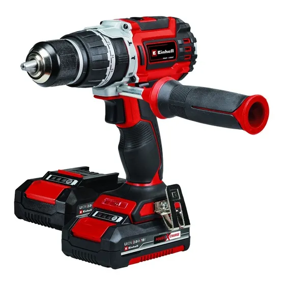 Taladro percutor atornillador inalámbrico de 13mm Einhell TP-CD 18/60 18V + 2 baterías de 2Ah + accesorios con caja de cartón 18V