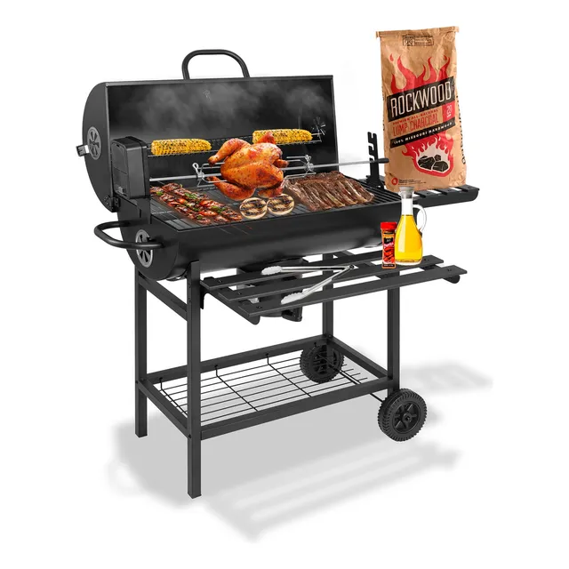 Asador Rostizador Eléctrico Ahumador Barril Grueso A Carbón Color Negro
