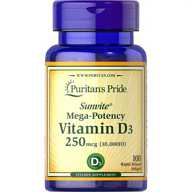 Vitamina D3 10,000 Iu Puritan's Pride Premium 100 Cápsulas Sabor Sin Sabor