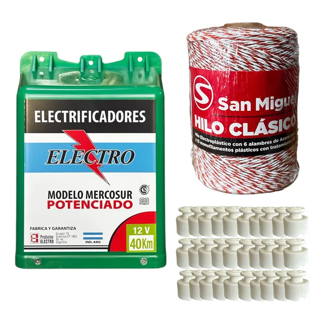 Boyero 12v 40km + Hilo 500 + Campanita X30u Cerco Eléctrico