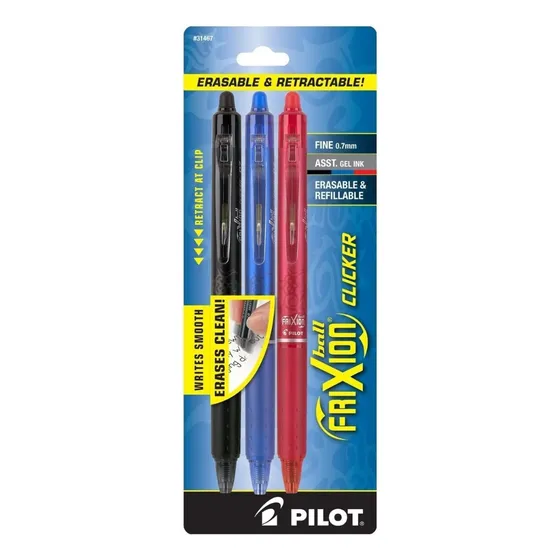 3x Plumas Pilot Frixion Clicker Retractil Tinta Borrable Gel