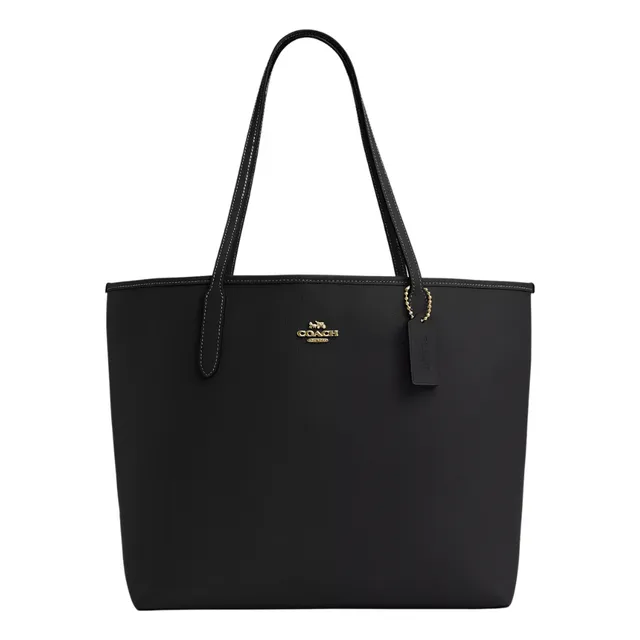 Bolsa Tote Coach Sig City Tote De Cuero Negra Asas Color Negro