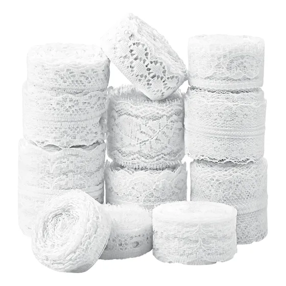 Billioteam Cinta De Encaje Blanco De 60 Yardas, 12 Rollos De
