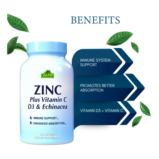 Zinc Plus + Vitamina C+ D3 & Echinacea 120 Capsulas Alfa