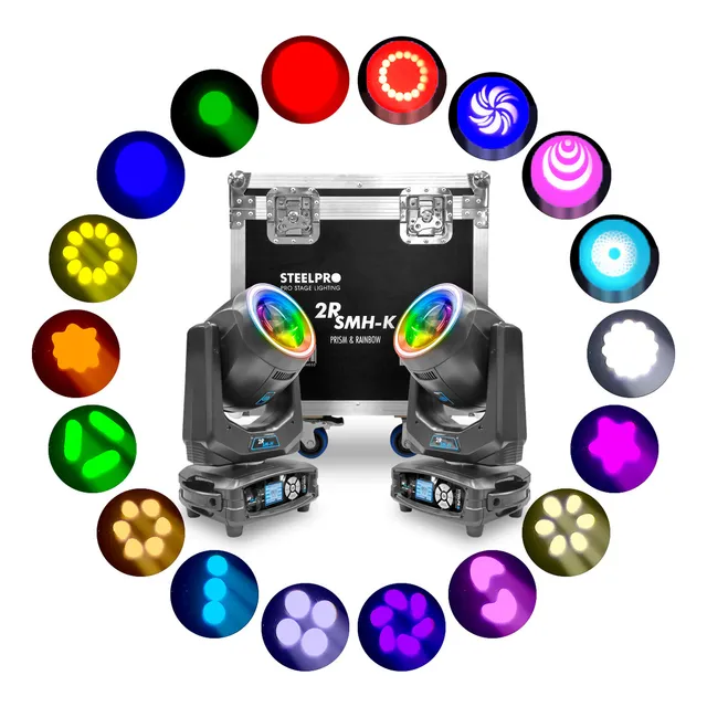 Cabezal móvil LED BEAM 120W 2RSM-K/ EFECTO RAINBOW / disco de 8 colores / 9 GOBOS METALICOS + 2 GOBOS DICROICOS / DMX / Luz de escenario STEELPRO