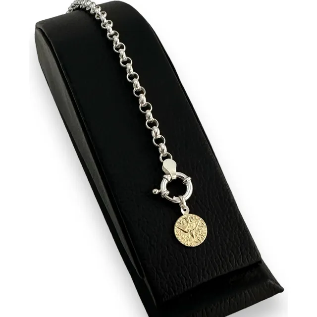 Pulsera Rolo Plata 925 Oro 18k Dije Espíritu Santo Mujer