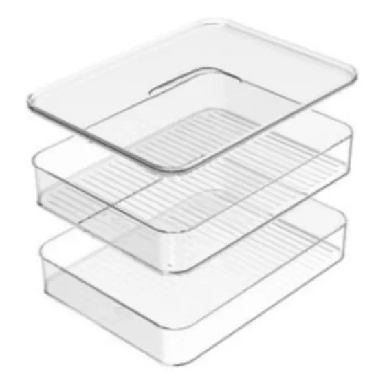Porta Frios Duplo Organizador De Geladeira Acrílico Com Tampa