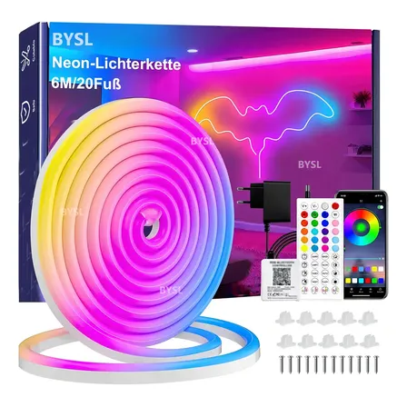 Fita Led Neon Rgb De 6 M Com Bluetooth E Controle, Sincronização Com Música, À Prova D'água Ip65 127/220v