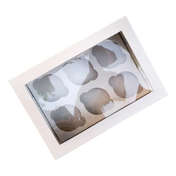 Caja Porta Cupcakes/muffins 6 U. Blanca C/visor Pack X 10 U.