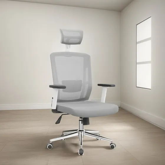 Silla De Oficina Bonno Delphi 2 Gris Con Cabecero Gris Tela