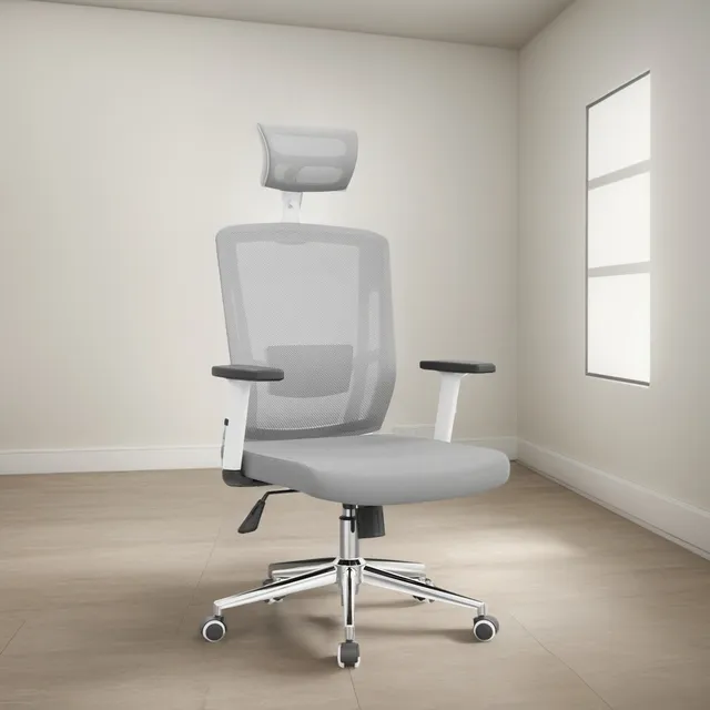 Silla De Oficina Bonno Delphi 2 Gris Con Cabecero Gris Tela