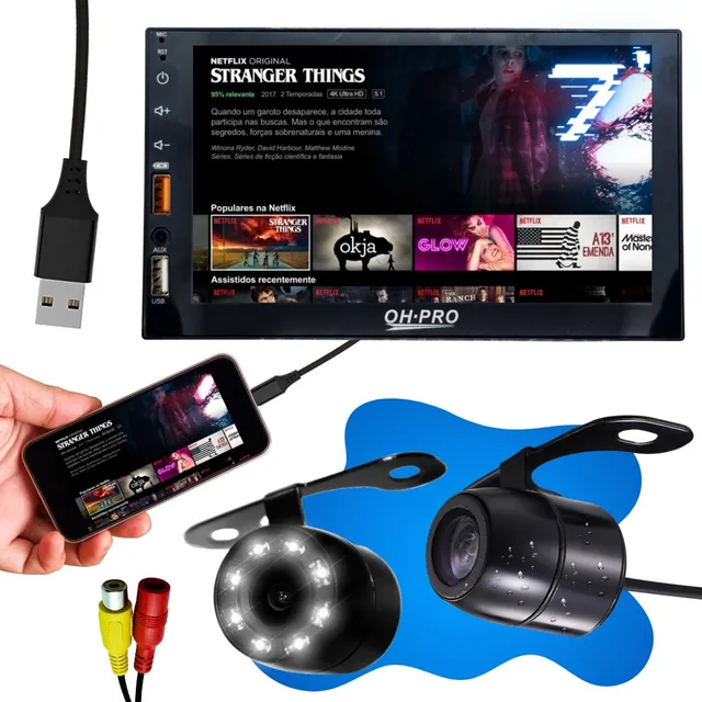 Câmeras Ré Frontal E Mp5 Bluetooth Espelhamento Android Ios