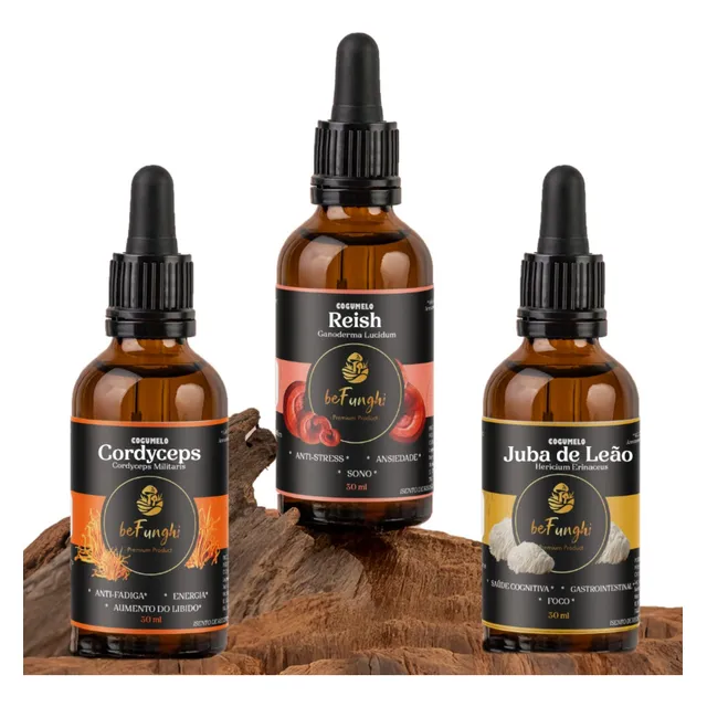 Kit 3 Cogumelos Funcionais - Reishi, Cordyceps, Juba De Leão
