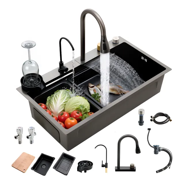 Fregadero De Organizadores Cocina De Acero Inoxidable 80*45 Negro