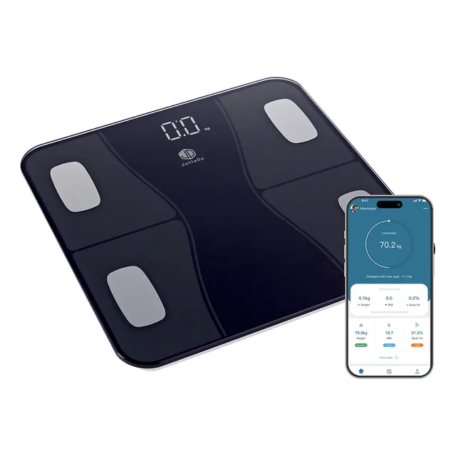 Balanza Personal De Baño Jd If2064a Inteligente Bluetooth Digital Hasta 180kg Masa Muscular Grasa Corporal Vidrio Color Negro