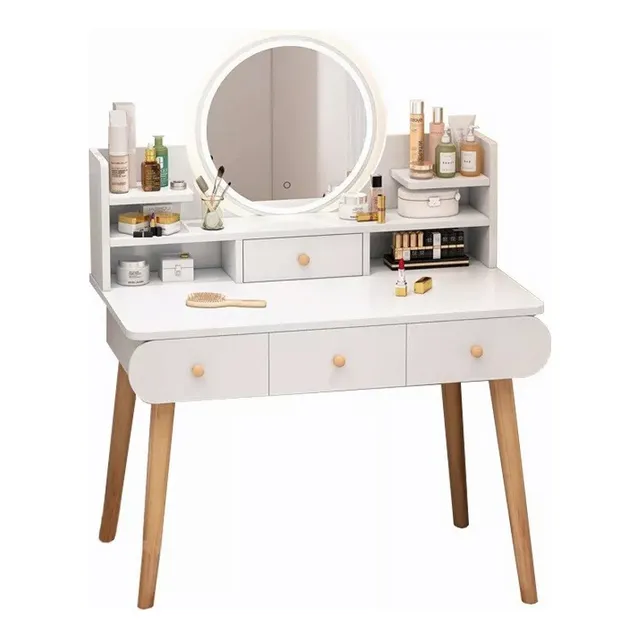 Tocador Maquillador Con Luces Led Con Espejo Y 4 Cajones Color Blanco